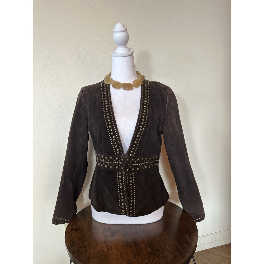 Vintage Y2K Brown Suede And Studded Jacket By In Suede Brand Size Medium